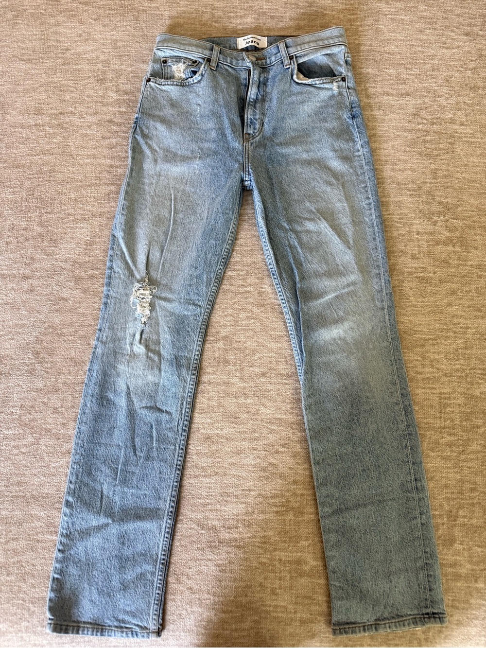 Reformation Liza High Straight Leg Light Wash DistressedJeans